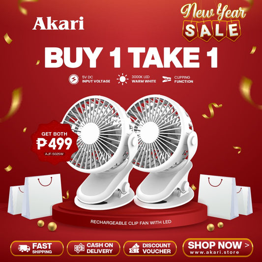 Akari B1T1 : 5" Rechargeable Clip Fan w/ LED (AJF-5025)