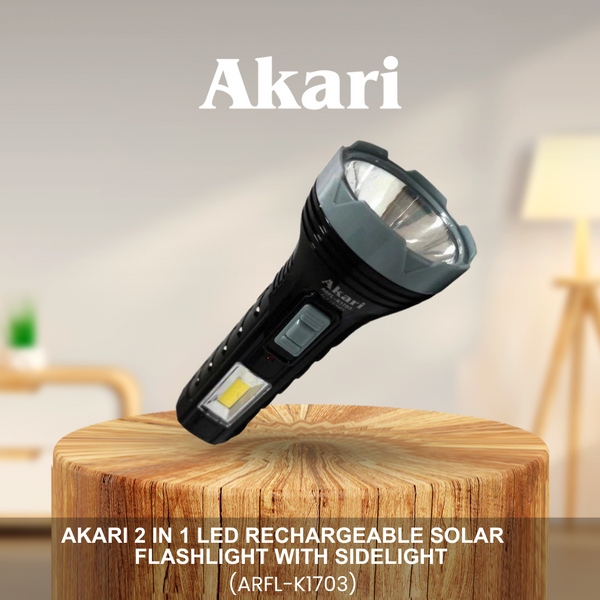 Akari 2 in 1 LED Rechargeable Solar Flashlight with sidelight (ARFL-K1703)