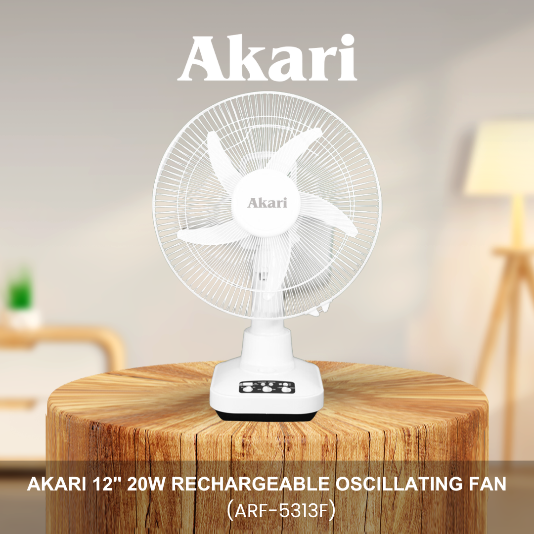 Akari 12" 20W Rechargeable Oscillating Fan (ARF-5313F)