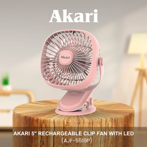 Akari 5" Rechargeable Clip Fan with LED (AJF-5519P)