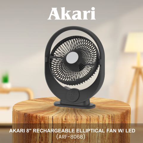 Akari 8" Rechargeable Elliptical Fan w/ LED (ARF-8068)