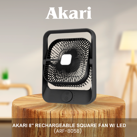 Akari 8" Rechargeable Square Fan w/ LED (ARF-8058)
