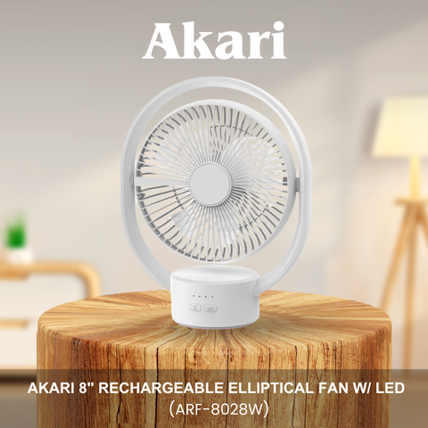 Akari 8" Rechargeable Elliptical Fan w/ LED (ARF-8028W)