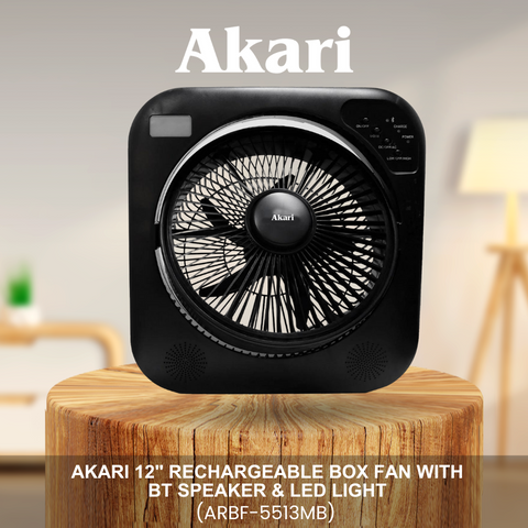Akari 12" Rechargeable Box Fan with BT Speaker & LED Light (ARBF-5513MB)