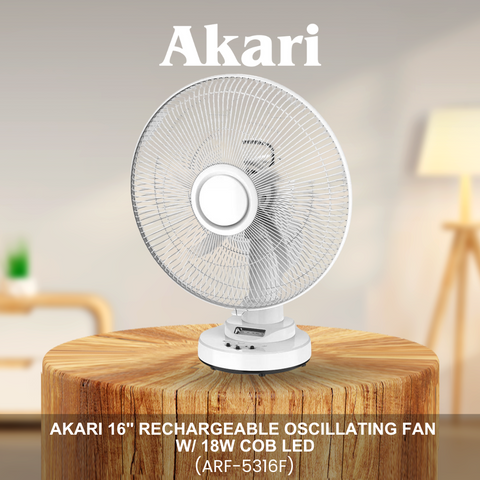 Akari 16" Rechargeable Oscillating Fan w/ 18W COB LED (ARF-5316F)