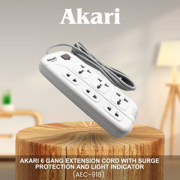 Akari 6 Gang Extension Cord with Surge Protection and Light Indicator (AEC-918)