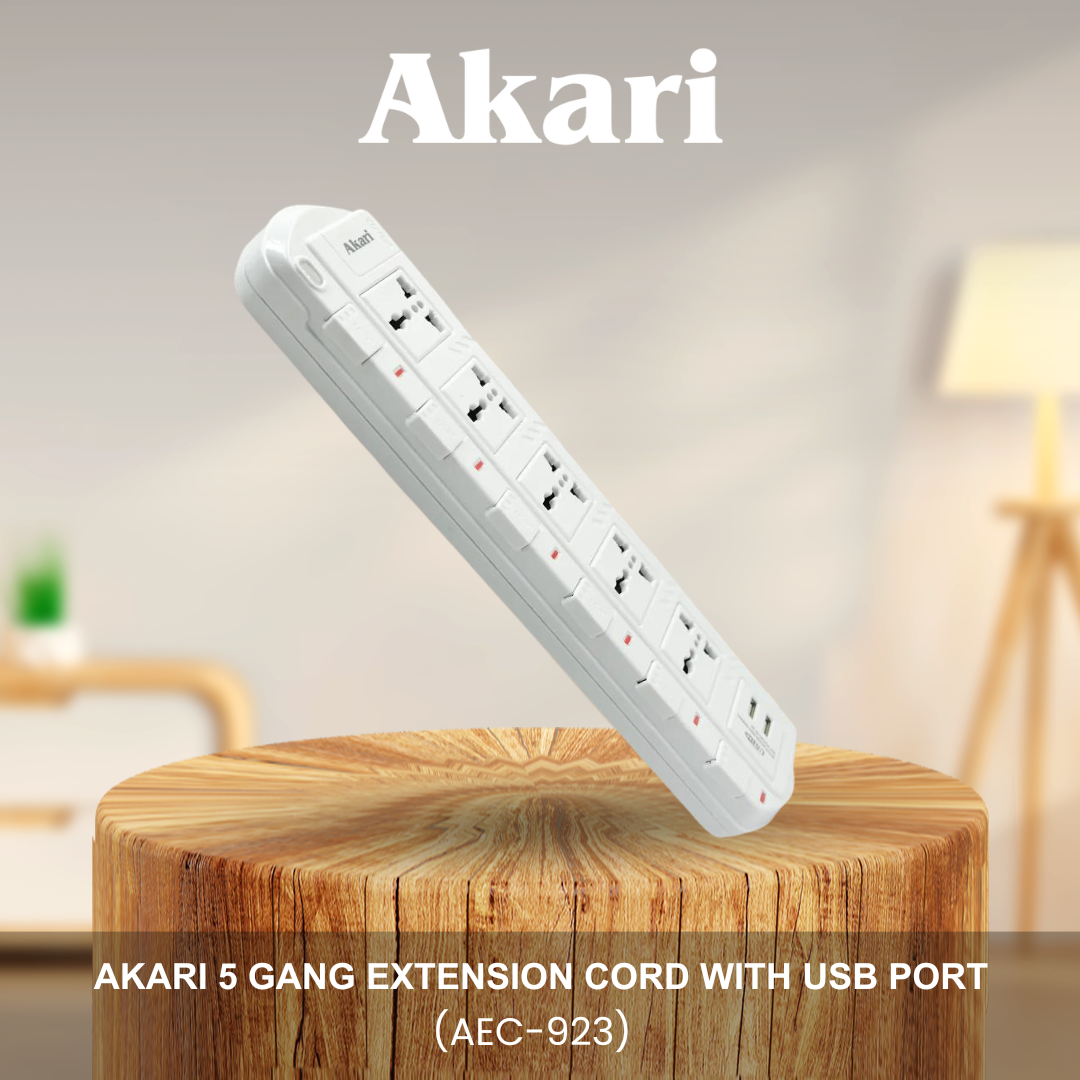 Akari 5 Gang Extension Cord with USB Port (AEC-923)
