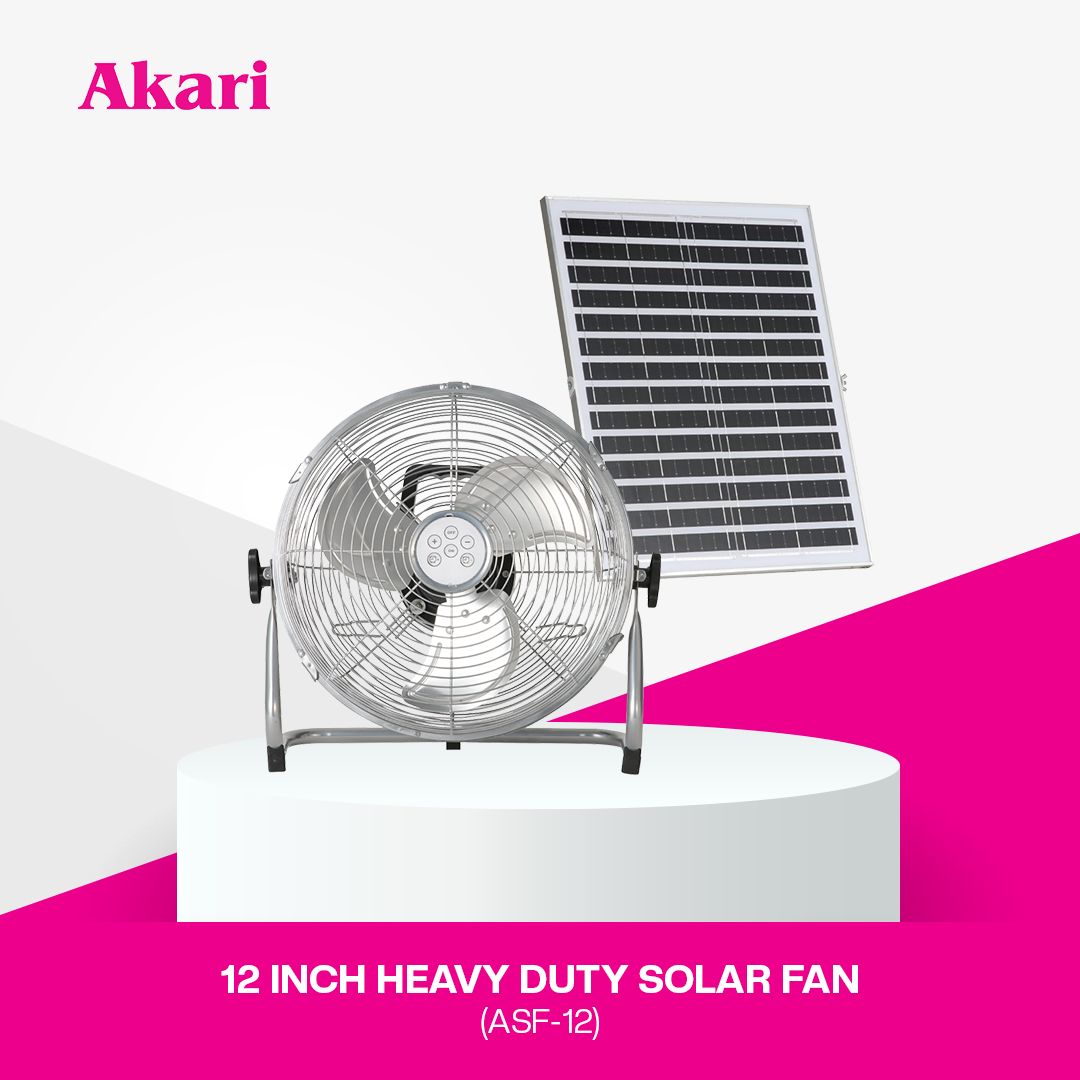 Akari 12" Solar Rechargeable Fan  NEW VERSION (ASF-12)