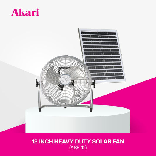 Akari 12" Solar Rechargeable Fan  NEW VERSION (ASF-12)