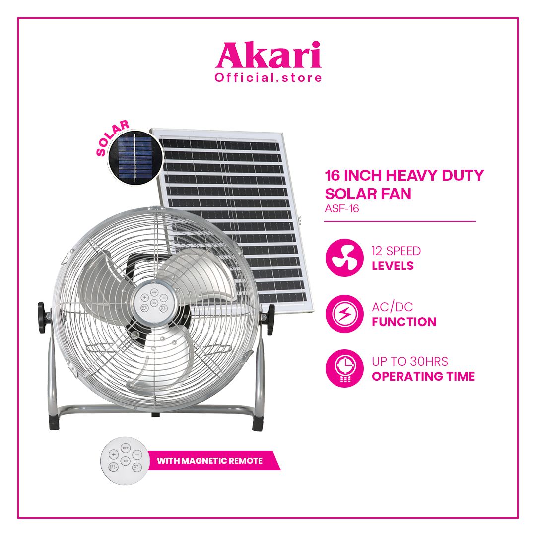 Akari 16" Solar Rechargeable Fan   SILVER (NEW VERSION) (ASF-16)