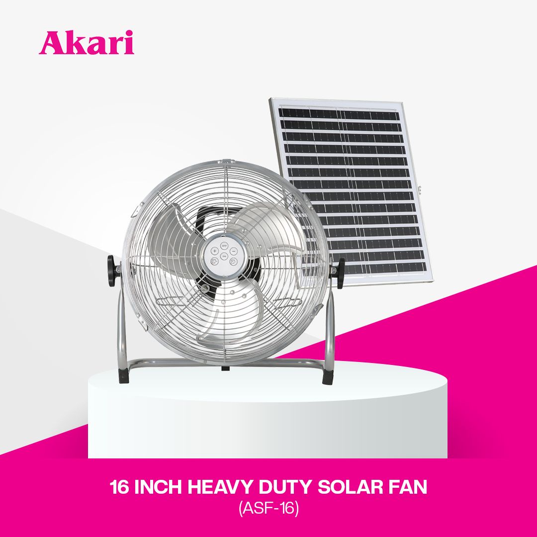 Akari 16" Solar Rechargeable Fan   SILVER (NEW VERSION) (ASF-16)