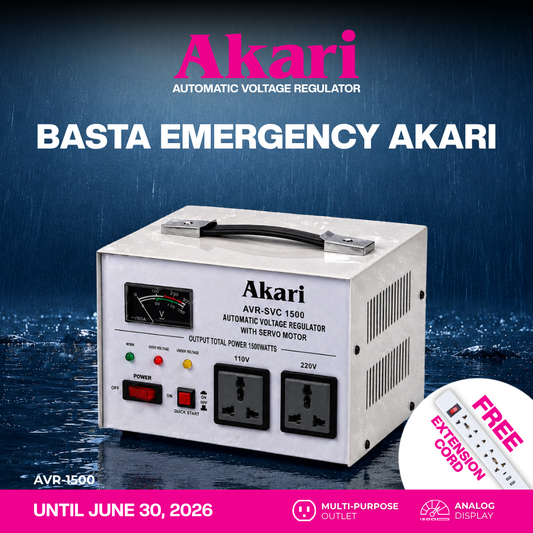 Akari 1500W Automatic Voltage Regulator (AVR-SVC 1500) WITH FREE EXTENSION CORD (AEC-F806)