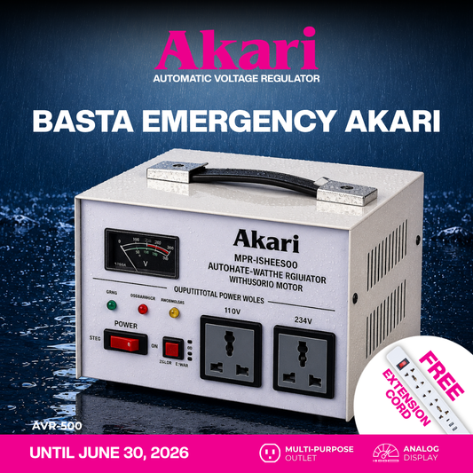 Akari 500WAutomatic Voltage Regulator (AVR-SVC 500) WITH FREE EXTENSION CORD (AEC-F806)