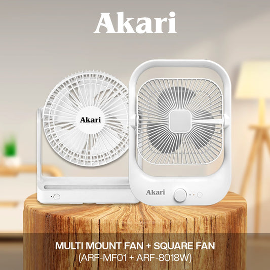 Akari 8" Rechargeable Square Fan with LED With FREE ( ARF-8018 + ARF-MF01 )