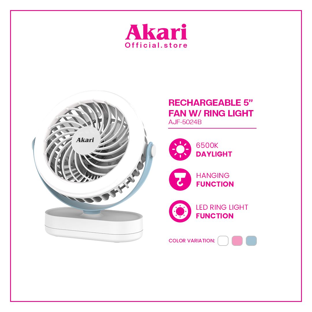 Akari 5" Rechargeable Fan w/ Ring Light (AJF-5024)