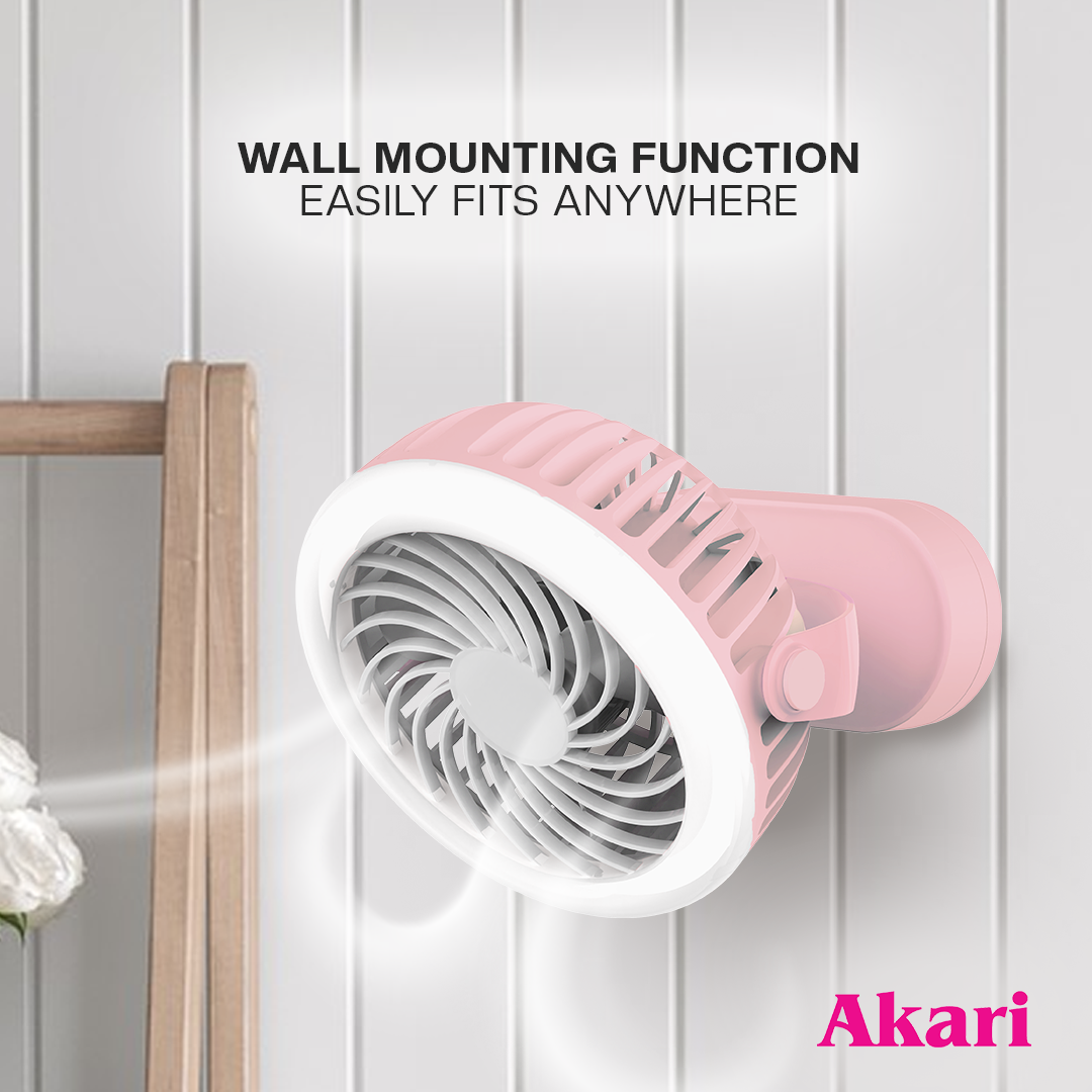 Akari B1T1 :  5" Rechargeable Fan w/ Ring Light (AJF-5024)