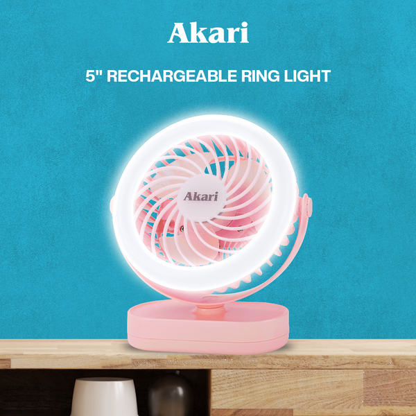 Akari B1T1 :  5" Rechargeable Fan w/ Ring Light (AJF-5024)