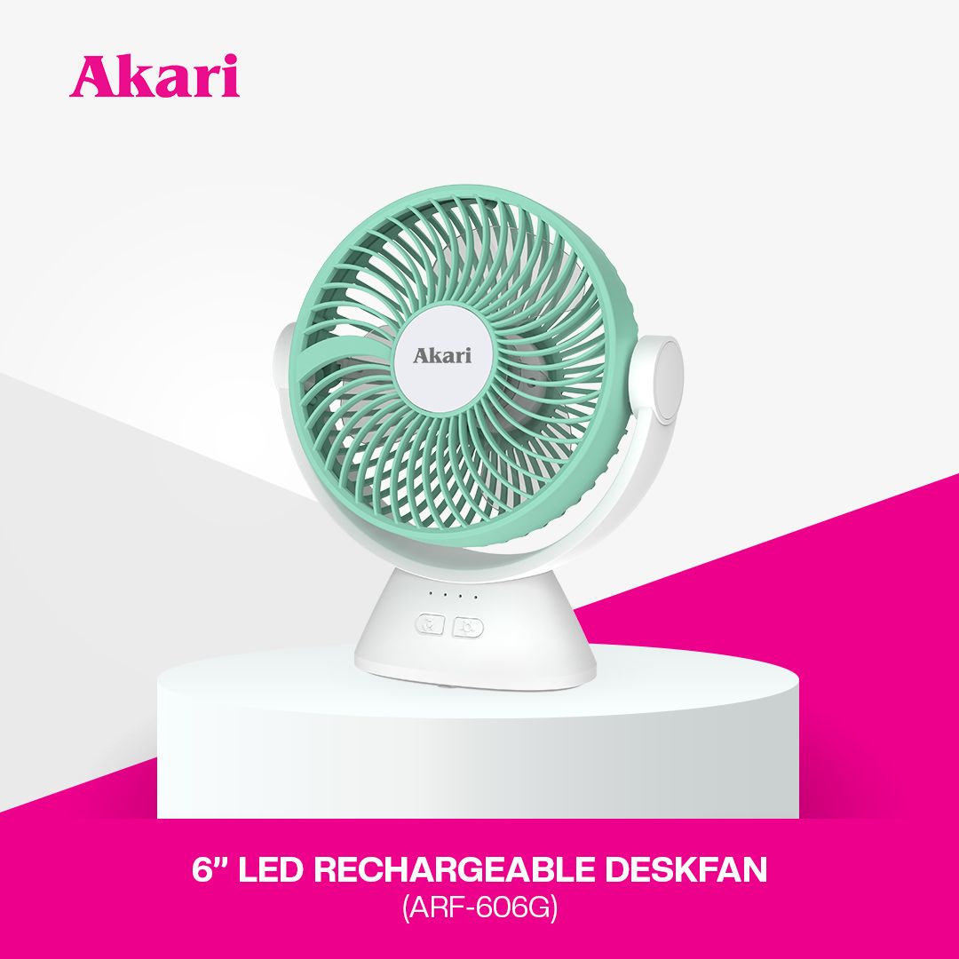 Akari 6" Rechargeable Desk Fan with LED Night Light & 3-Speed Settings (ARF-606)