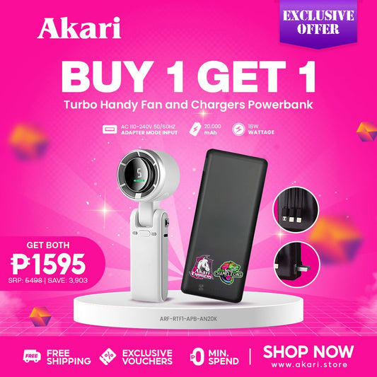 RANwithAKARI : Akari Rechargeable Turbo Handy Fan (ARF-RTW) + Akari Charger Powerbank (APB-AN20K)