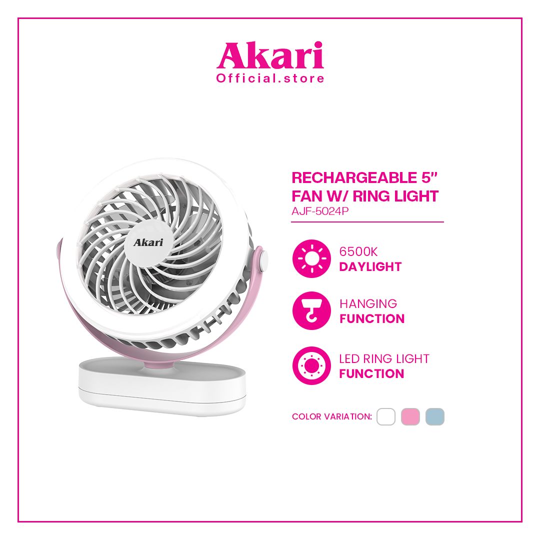 Akari 5" Rechargeable Fan w/ Ring Light (AJF-5024)