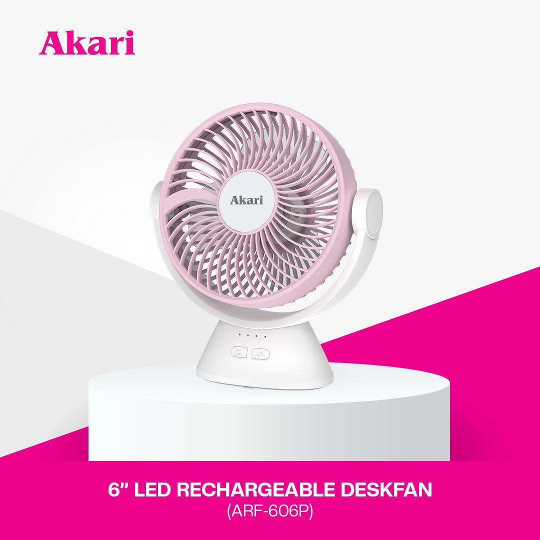 Akari 6" Rechargeable Desk Fan with LED Night Light & 3-Speed Settings (ARF-606)