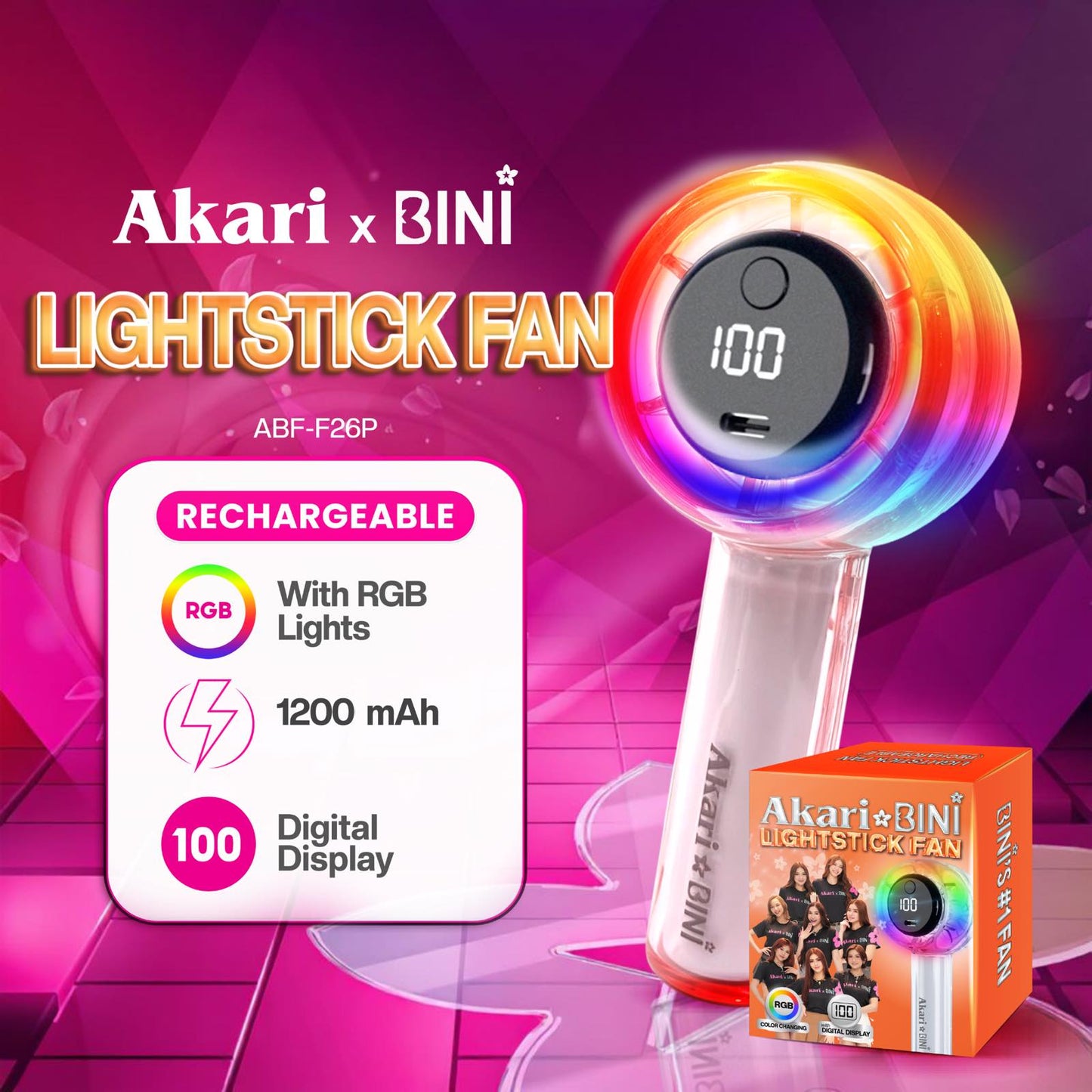 AkarixBini : Akari Rechargeable Lightstick Fan (ABF-F26P) Pink
