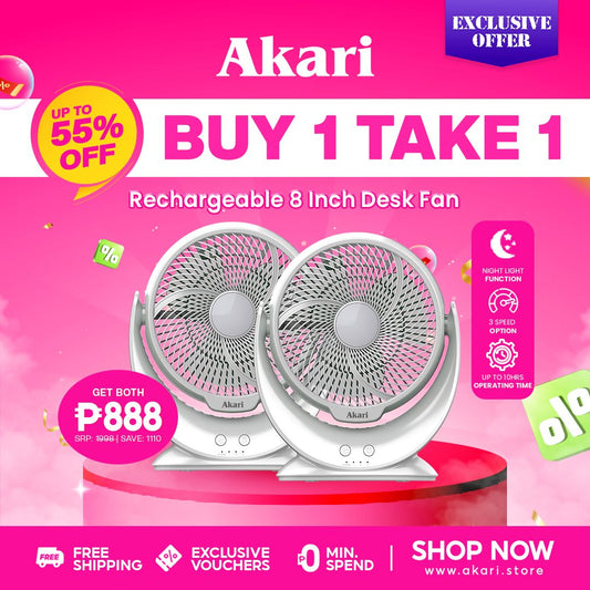 Akari B1T1  8" Rechargeable Desk fan (ARF-8006)