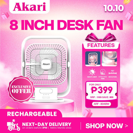 Akari 8" Rechargeable Square Fan w/ LED ( ARF-8048 )