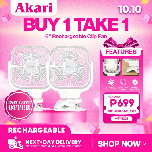 Akari B1T1 : 6" Rechargeable Clip Fan (ARF-5026)