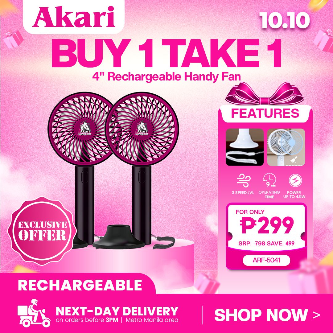 Akari B1T1 : 4" Rechargeable Handy Fan ARF-5041A Black & Pink