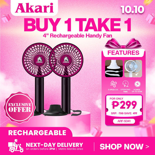Akari B1T1 : 4" Rechargeable Handy Fan ARF-5041A Black & Pink