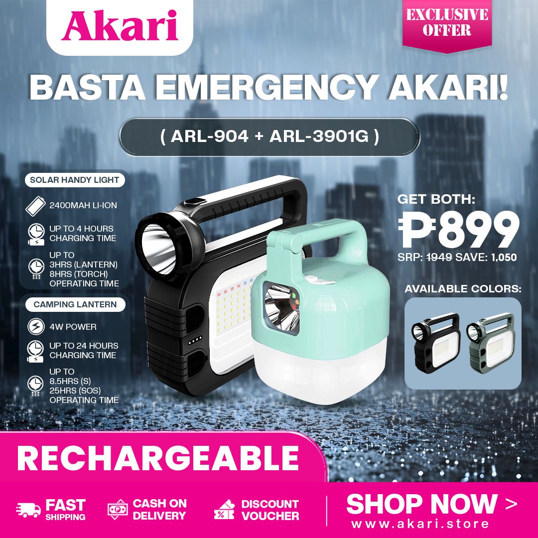 AKARI B1G1 : Solar Handy Light Rechargeable Lantern (ARL-9404F) + Rechargeable Camping Lantern (ARL-3901G )