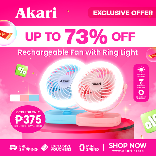 Akari B1T1 :  5" Rechargeable Fan w/ Ring Light (AJF-5024)