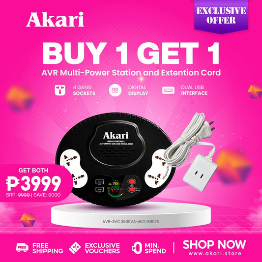 Akari AVR Multi-Power Station (AVR-3600VA) + Free Extension Cord (AEC-8802N)