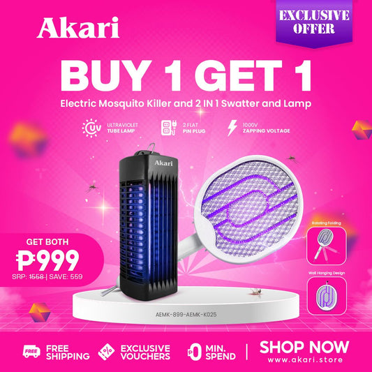 Akari Electric Mosquito Killer (AEMK-899) +  Rechargeable 2-in-1 Mosquito Swatter & UV Lamp (AEMKS-K025)