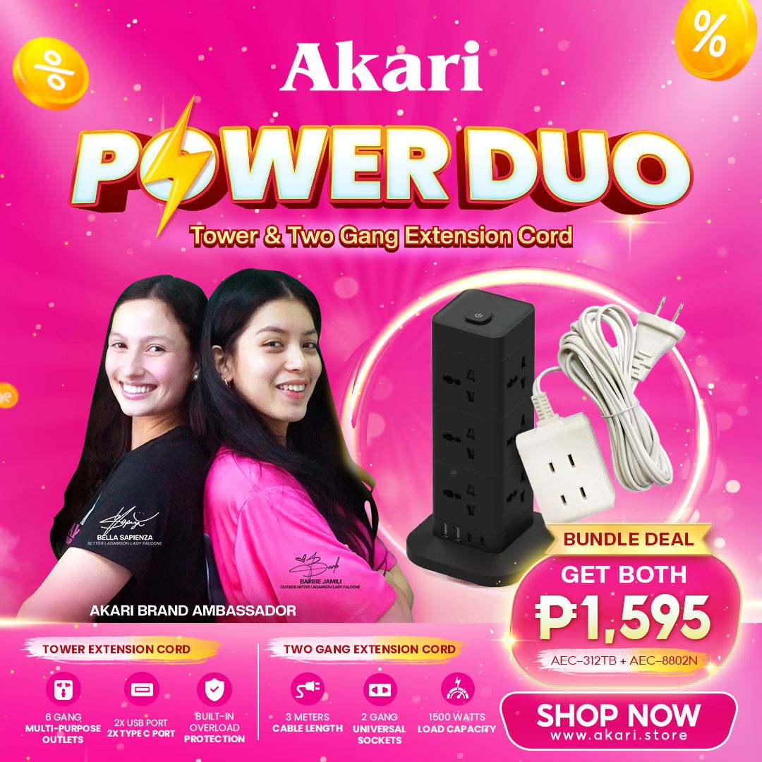 Akari Tower Extension Cord (AEC-312) + 2 Gang Extension Cord with 3 Meters Cable (AEC-8802N)