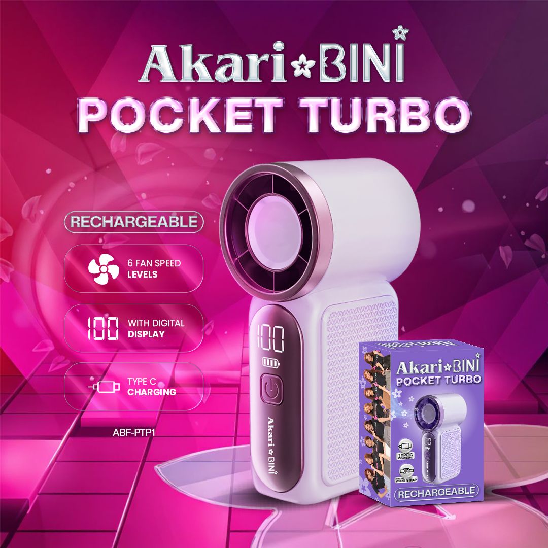Akari x BINI Rechargeable Pocket Turbo ABF-PTP | Portable Turbo Handheld Fan