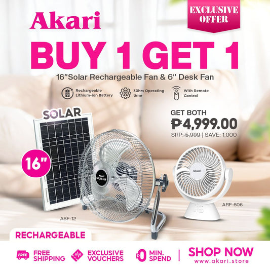 Akari 16" Solar Rechargeable Fan ASF-16F WITH FREE ARF-606W