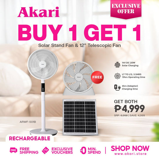 Akari Rechargeable Solar Stand Fan (ARSF-S16W) NEW ITEM