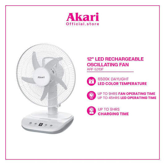 Akari 12-inch Rechargeable Oscillating Fan (ARF-5313F)