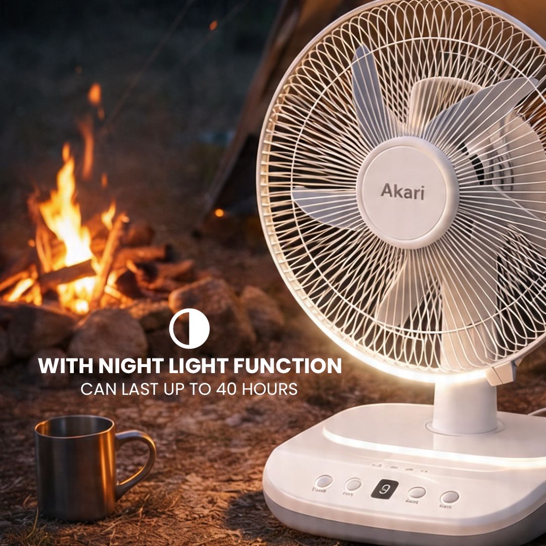 Akari 12-inch Rechargeable Oscillating Fan (ARF-5313F) NEW VERSION + Akari Solar Panel 5W (ASP-9V5W)
