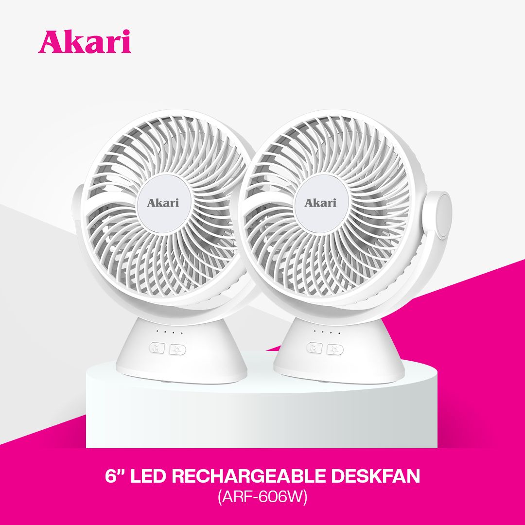 Akari 6" B1T1 Rechargeable Desk Fan with LED Night Light & 3-Speed Settings (ARF-606)