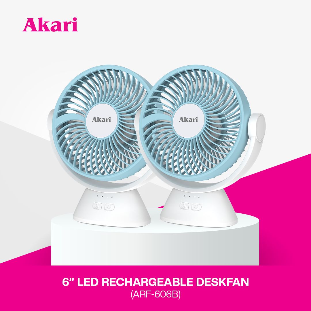 Akari 6" B1T1 Rechargeable Desk Fan with LED Night Light & 3-Speed Settings (ARF-606)