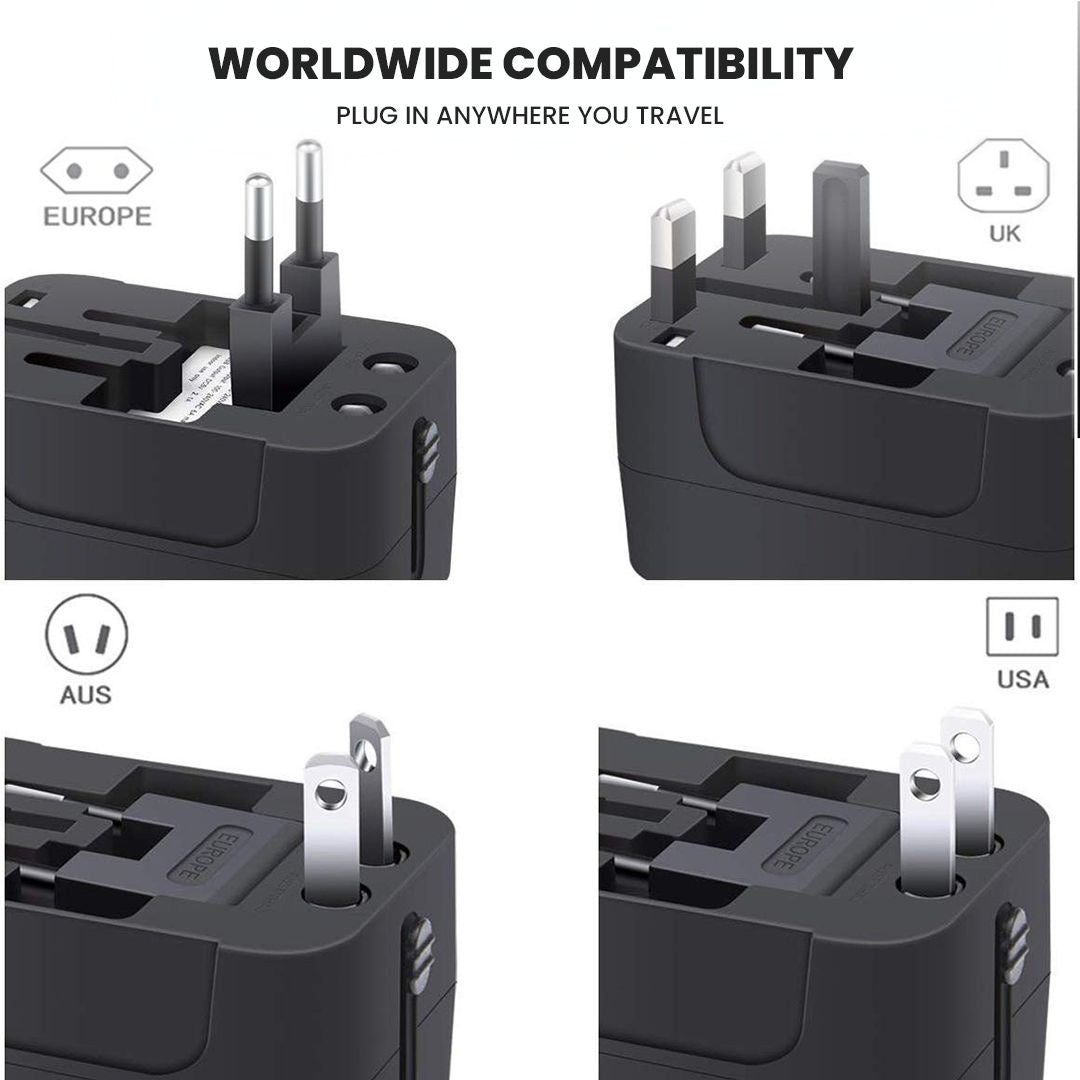 Akari Universal Travel Adapter ATA-1A1CBK | USB-A + USB-C Travel Adapter
