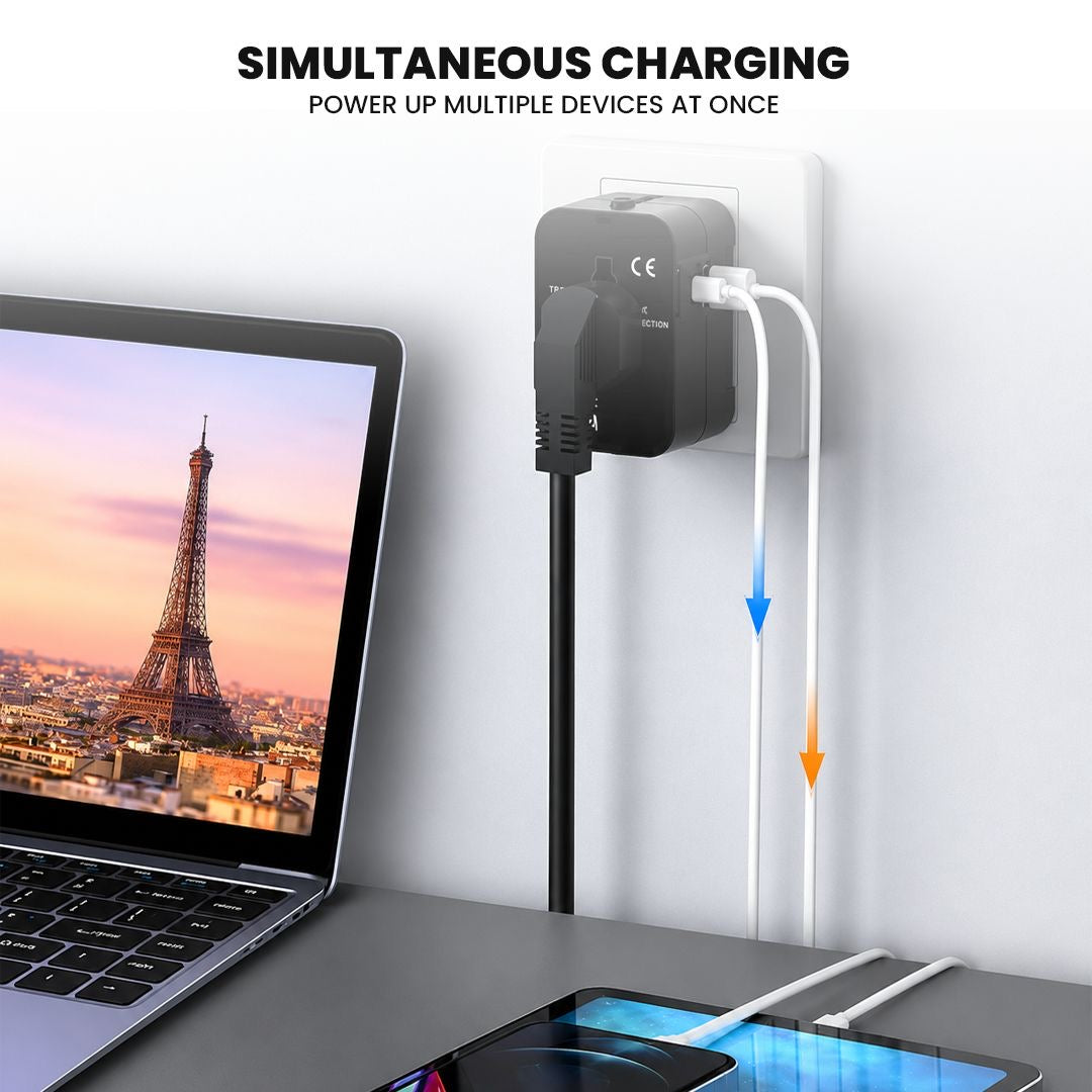 Akari Universal Travel Adapter ATA-1A1CBK | USB-A + USB-C Travel Adapter