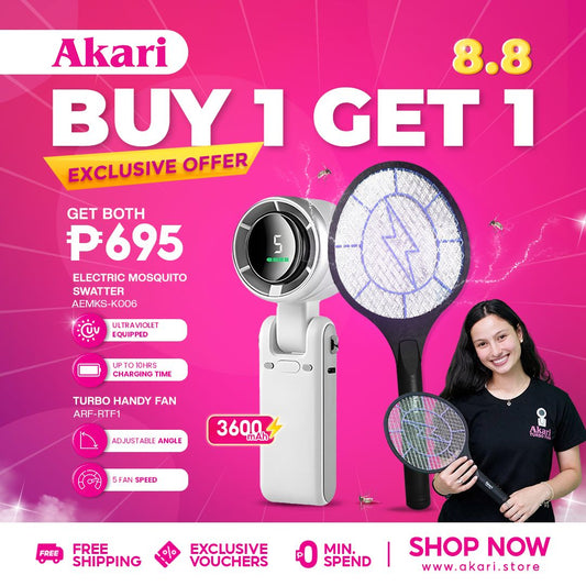 SPECIAL INDEPENDENCE DAY BUNDLE | Akari Rechargeable Turbo Handy Fan (ARF-RTF1) + Akari Electric Mosquito Swatter (AEMKS-K006)