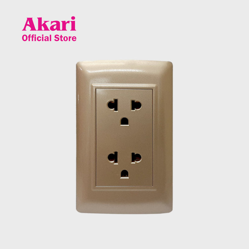 Akari 2 Gang Universal Socket with Grounding - Gold (AWD-202GI)