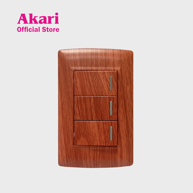 Akari 3 Gang 1 Way Switch - Wooden (AWD-103WI)