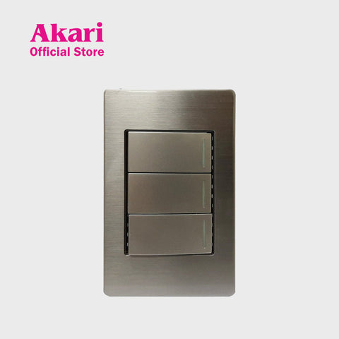Akari 3 Gang 1 Way Steel Switch (AWS-103)
