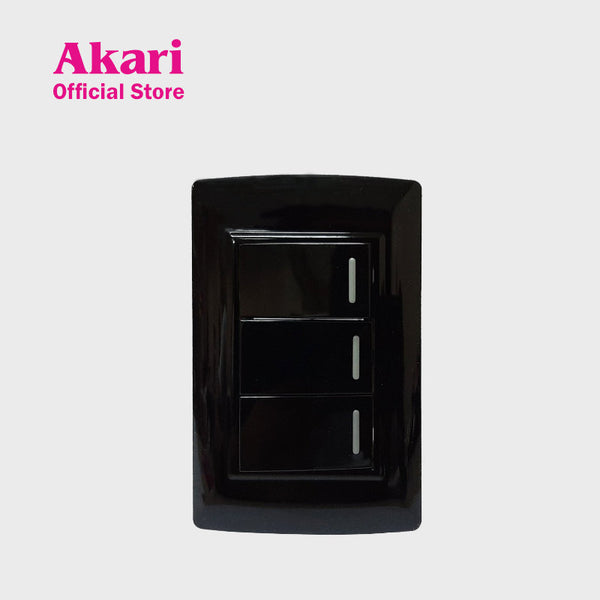 Akari 3 Gang 1 Way Switch - Black (AWD-103BI)